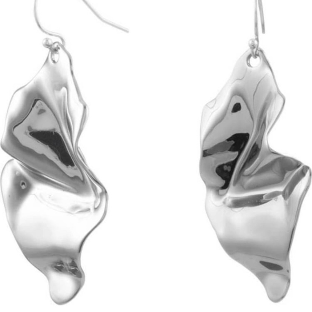 ALEXIS BITTAR • NEW Light weight Silver Draped Liquid Metal Leaf Drop Earrings - Picture 11 of 14